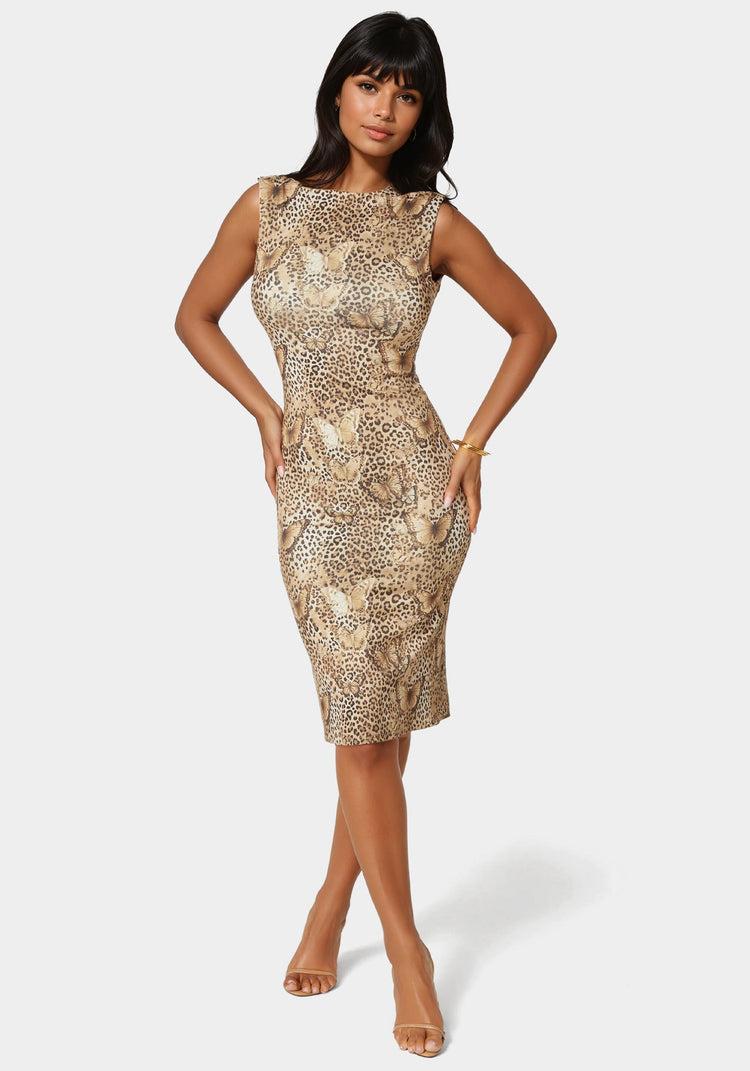 bebe High Neck Open Back Midi Dress