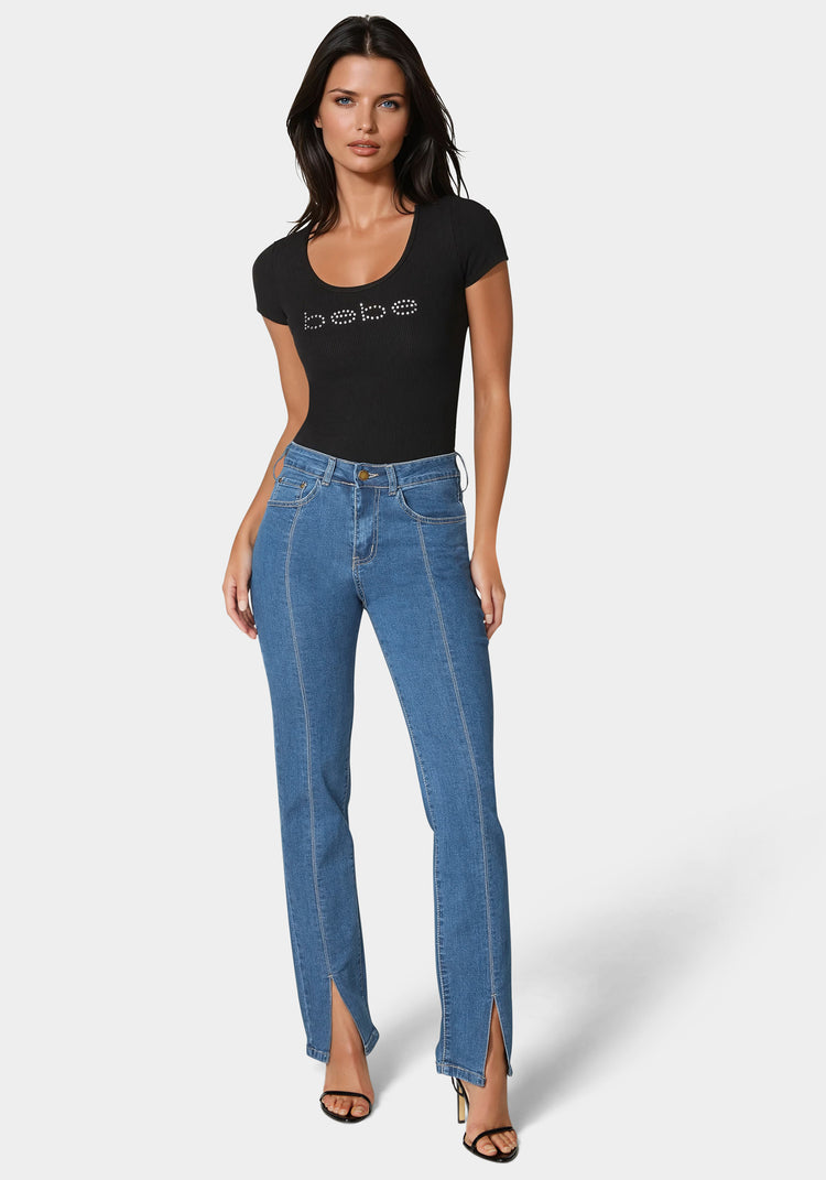 Bebe High Rise Bootleg With Hem Slit Jean