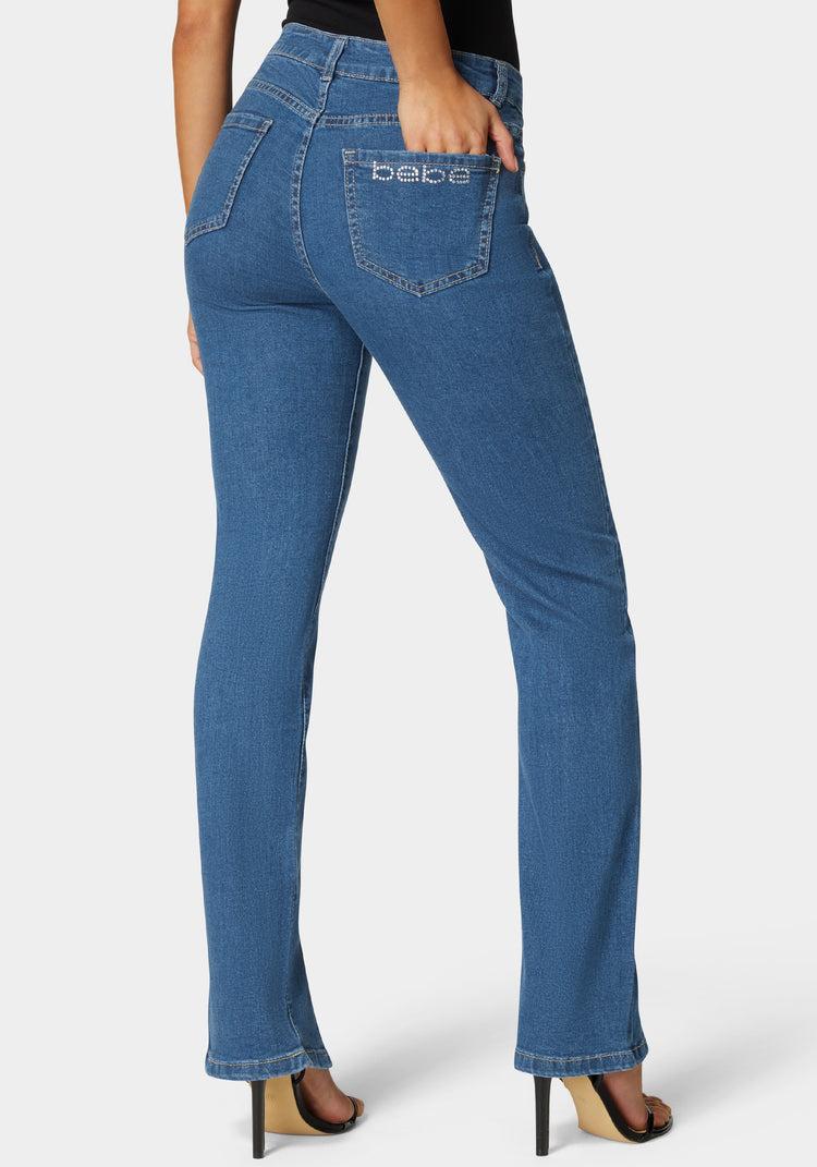 Bebe High Rise Bootleg With Hem Slit Jean
