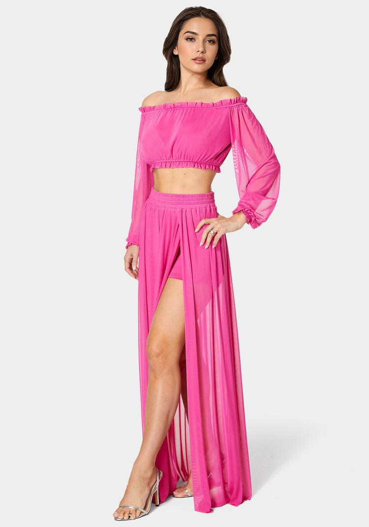 Bebe High Slit Two Piece Mesh Dress