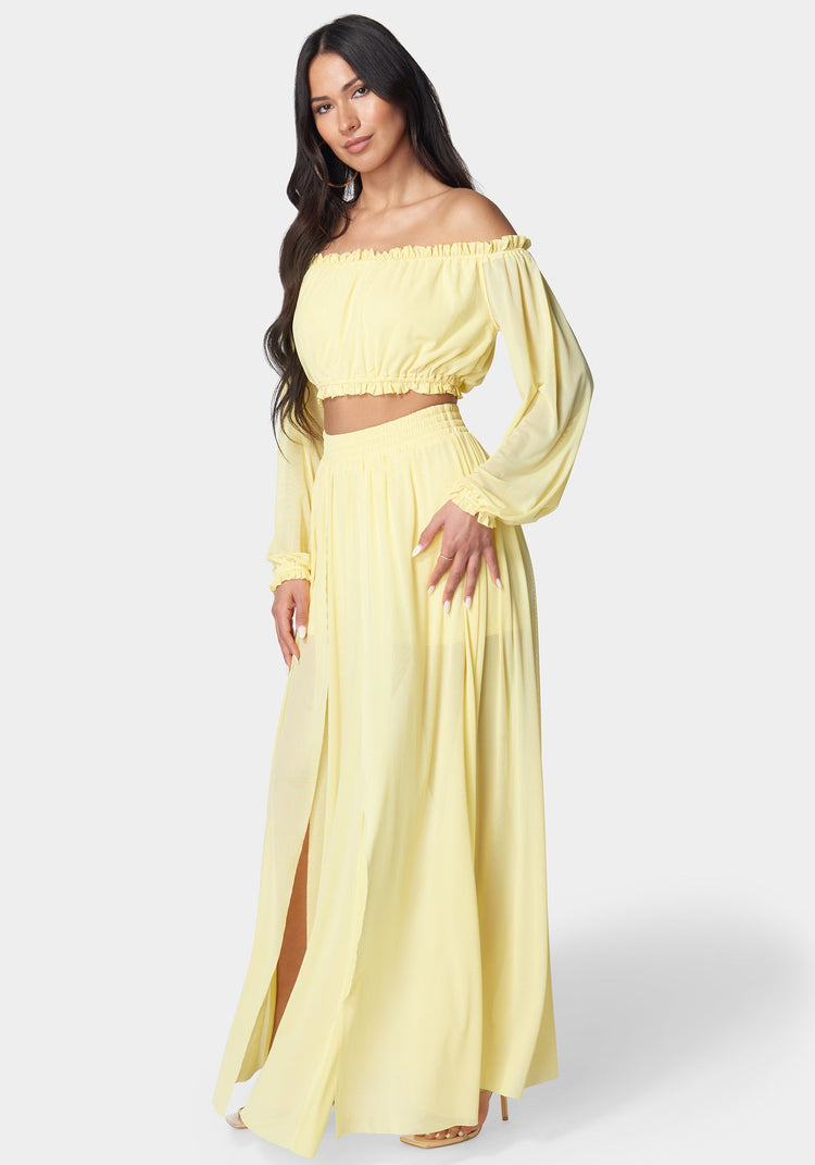 Bebe High Slit Two Piece Mesh Dress