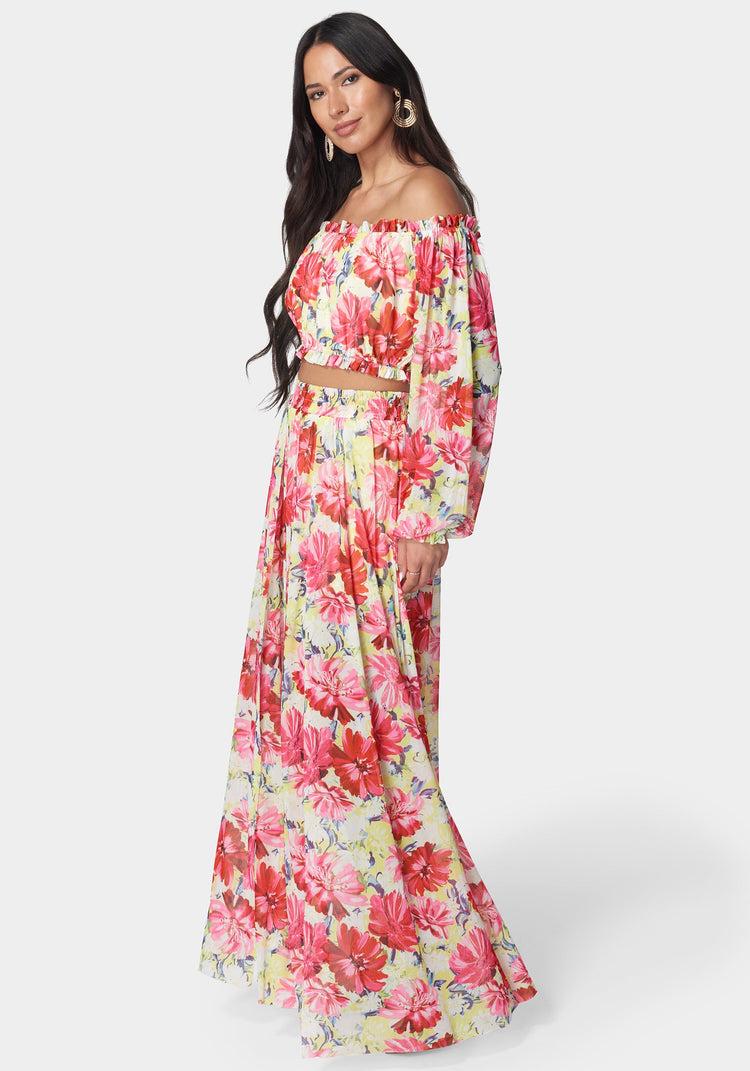 Bebe High Slit Two Piece Mesh Dress