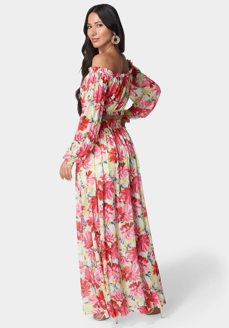 Bebe High Slit Two Piece Mesh Dress