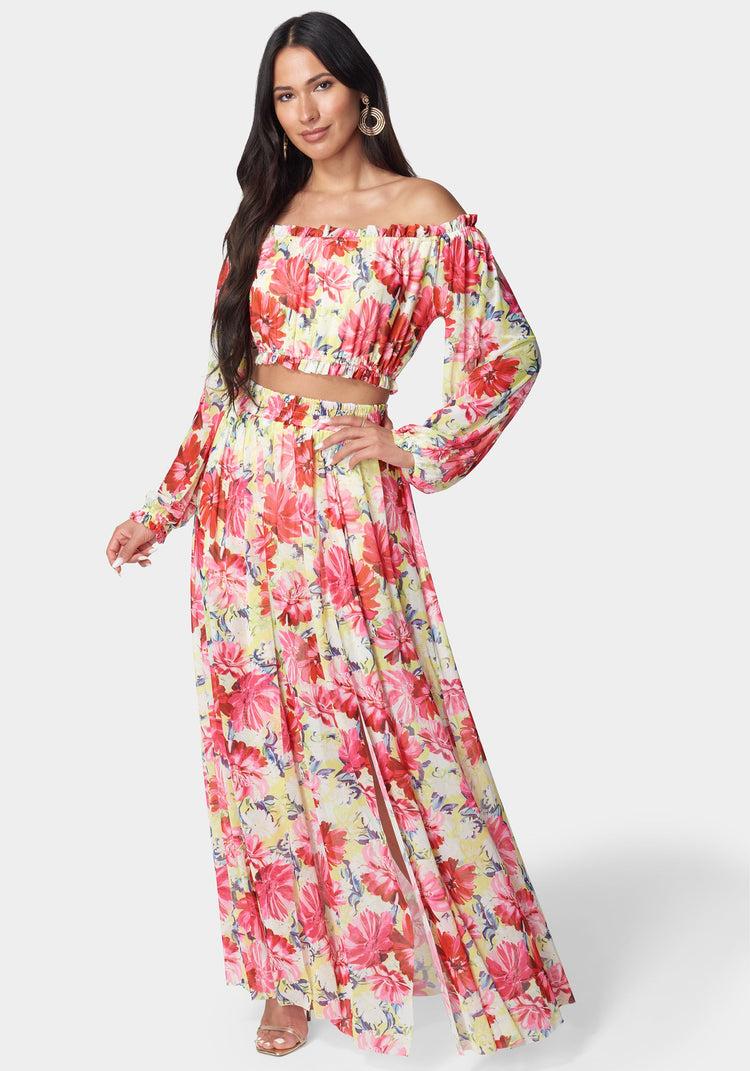 bebe High Slit Two Piece Mesh Dress