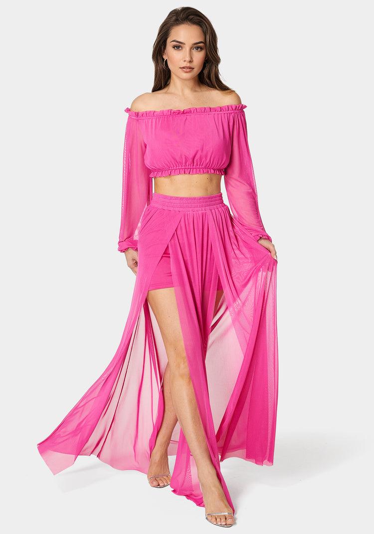 bebe High Slit Two Piece Mesh Dress