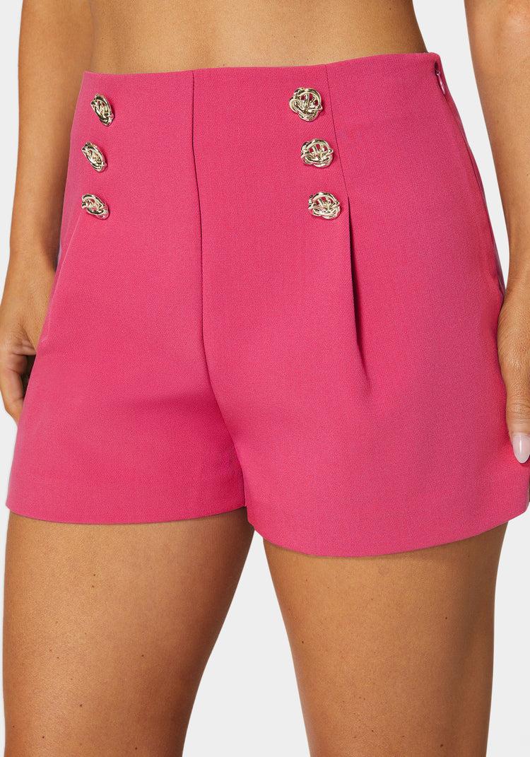 Bebe High Waist Button Detail Flared Shorts
