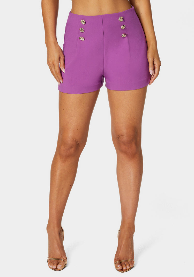 bebe High Waist Button Detail Flared Shorts