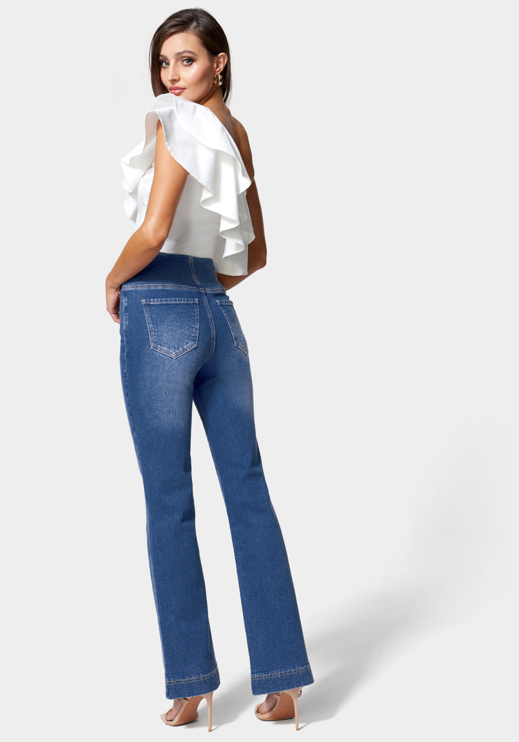 Bebe High Waist Button Detail Wide Leg Jeans