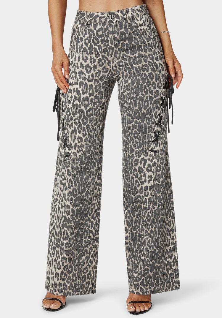 Bebe High Waist Cheetah Print Wide Leg Jeans