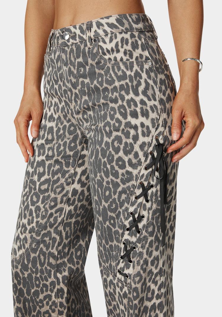 Bebe High Waist Cheetah Print Wide Leg Jeans