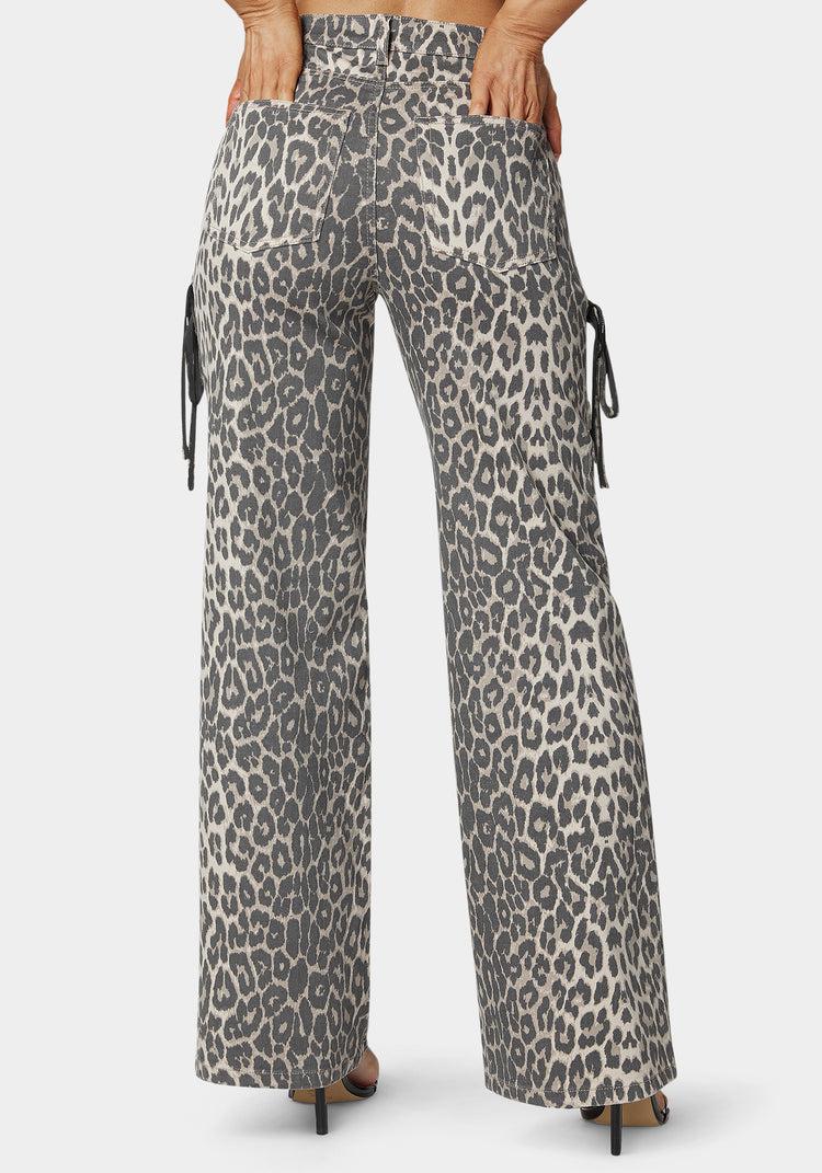 bebe High Waist Cheetah Print Wide Leg Jeans