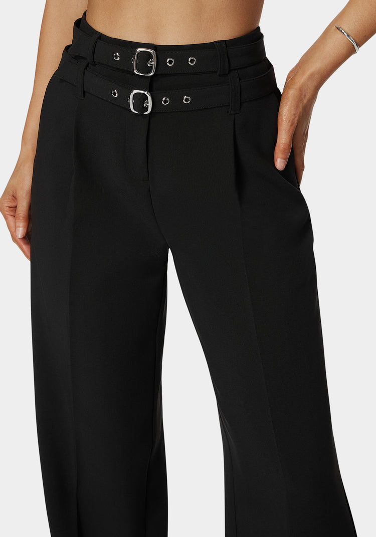 Bebe High Waist Double Belted Palazzo Pant