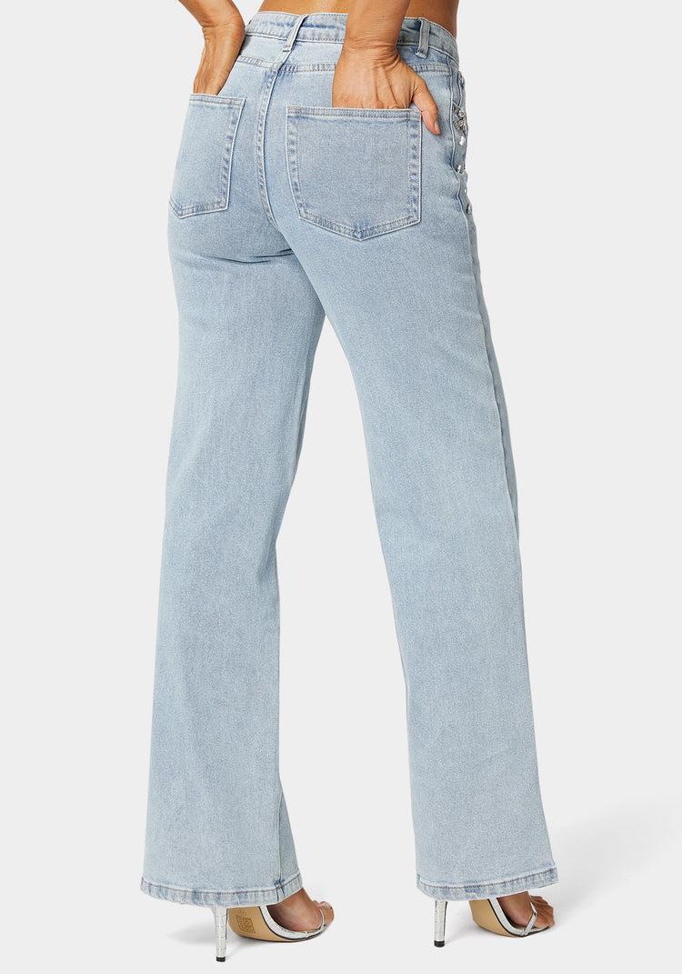 Bebe High Waist Embellished Wide Leg Jeans