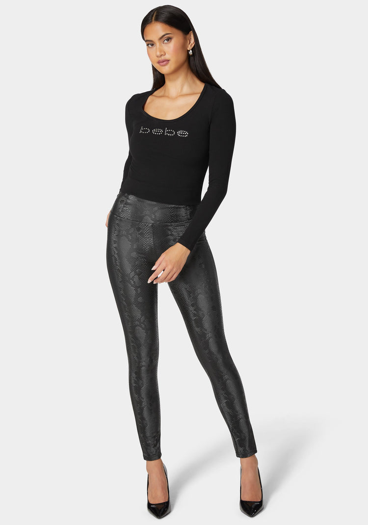 Bebe High Waist Embossed Vegan Leather Legging