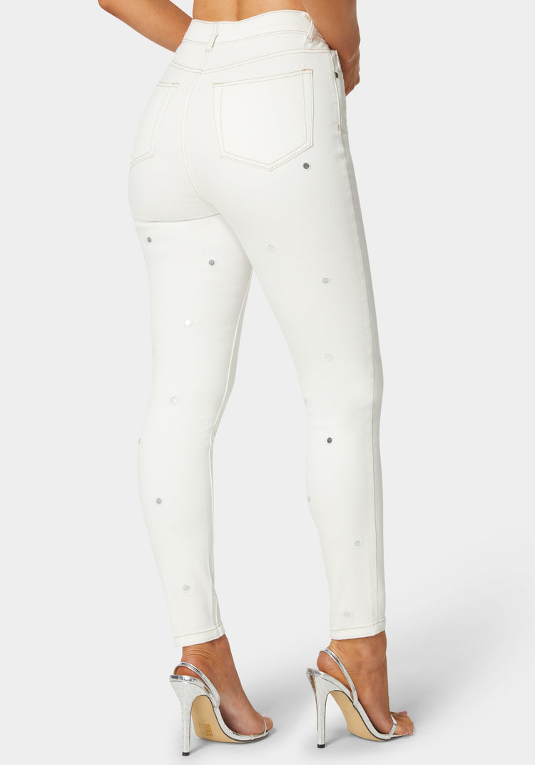 Bebe High Waist Mirror Effect Skinny Leg Jeans