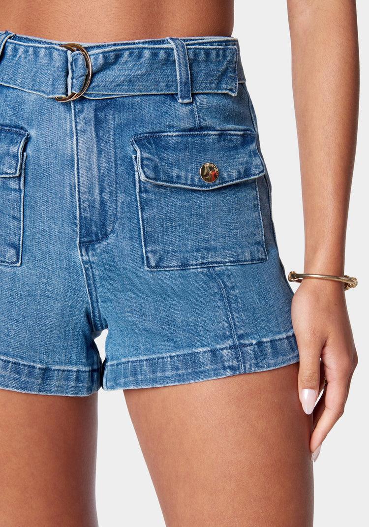 Bebe High Waist Patch Pockets Detail Denim Short