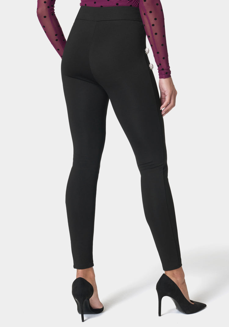 Bebe High Waist Rhinestone Button Legging