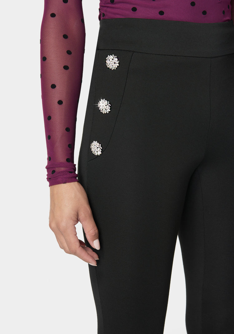 Bebe High Waist Rhinestone Button Legging