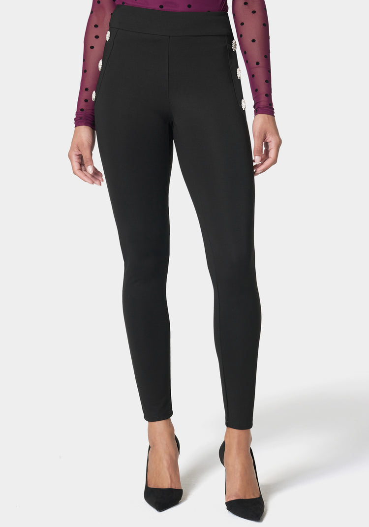 bebe High Waist Rhinestone Button Legging