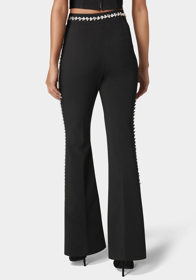 Bebe High Waist Rhinestone Trim Flared Pant