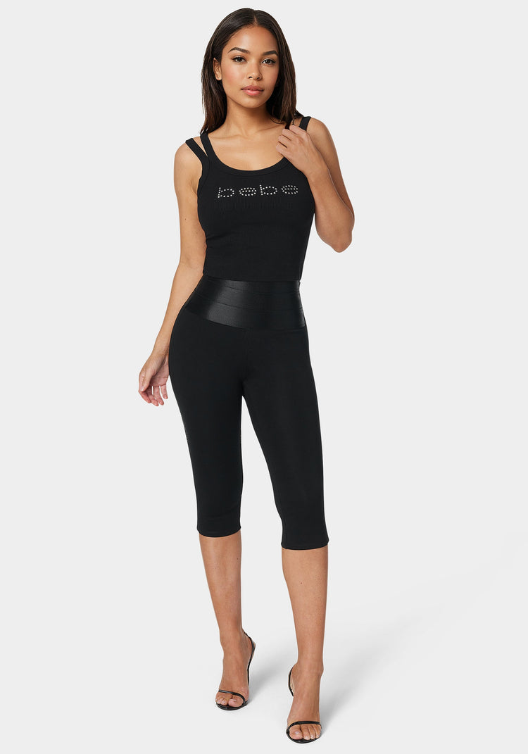 Bebe High Waist Satin Elastic Capri Legging