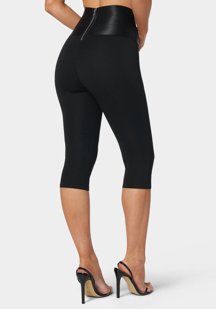 Bebe High Waist Satin Elastic Capri Legging