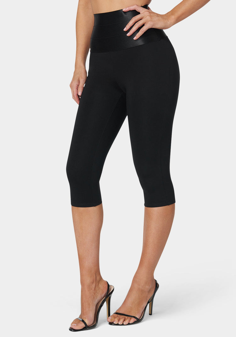 bebe High Waist Satin Elastic Capri Legging