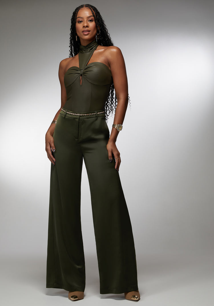Bebe High Waist Satin Ultra Wide Leg Pant