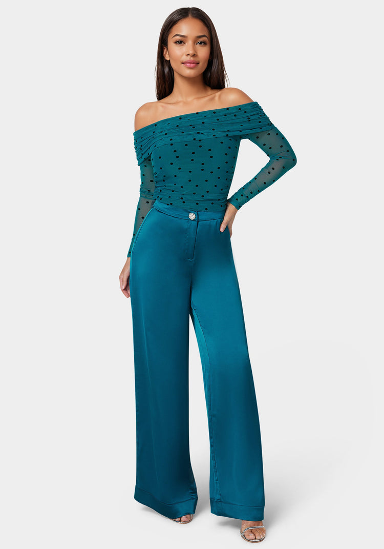 Bebe High Waist Satin Wide Leg Pant