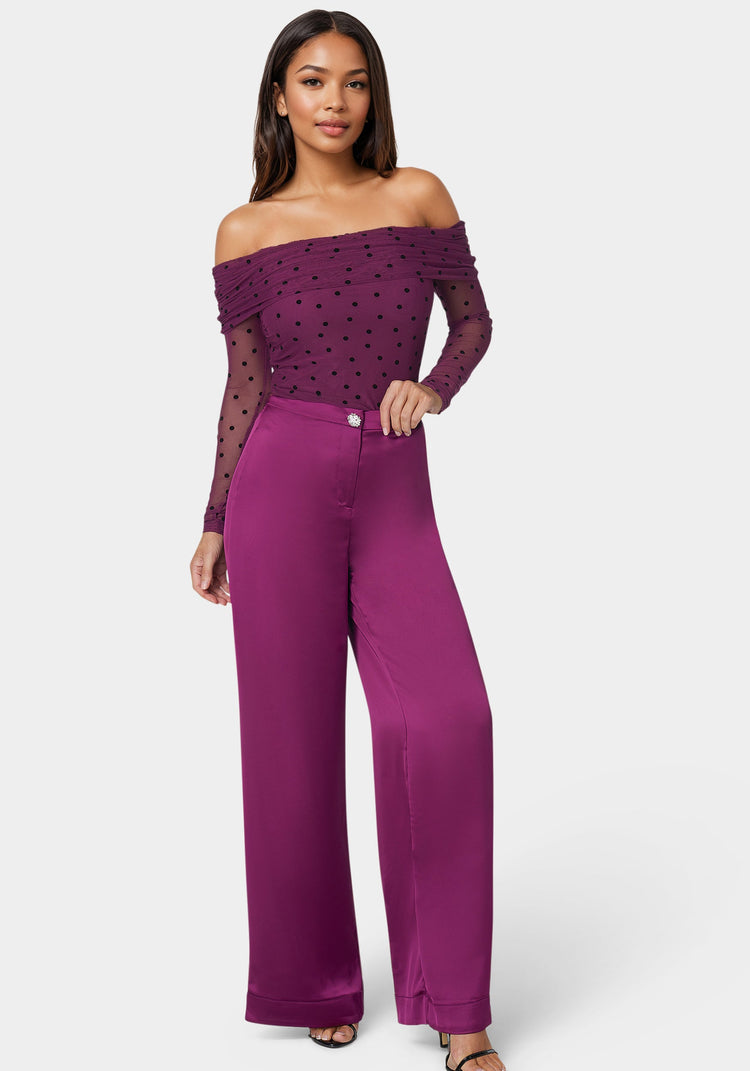 Bebe High Waist Satin Wide Leg Pant