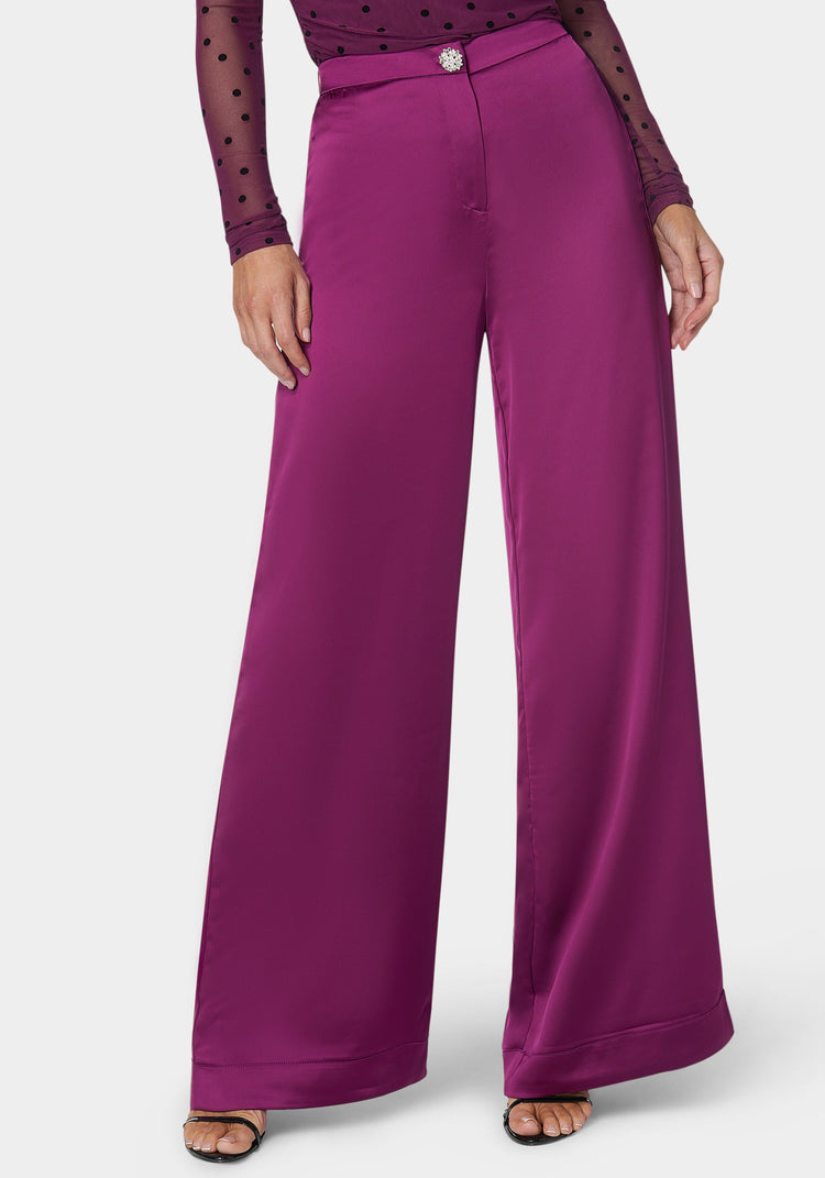 bebe High Waist Satin Wide Leg Pant
