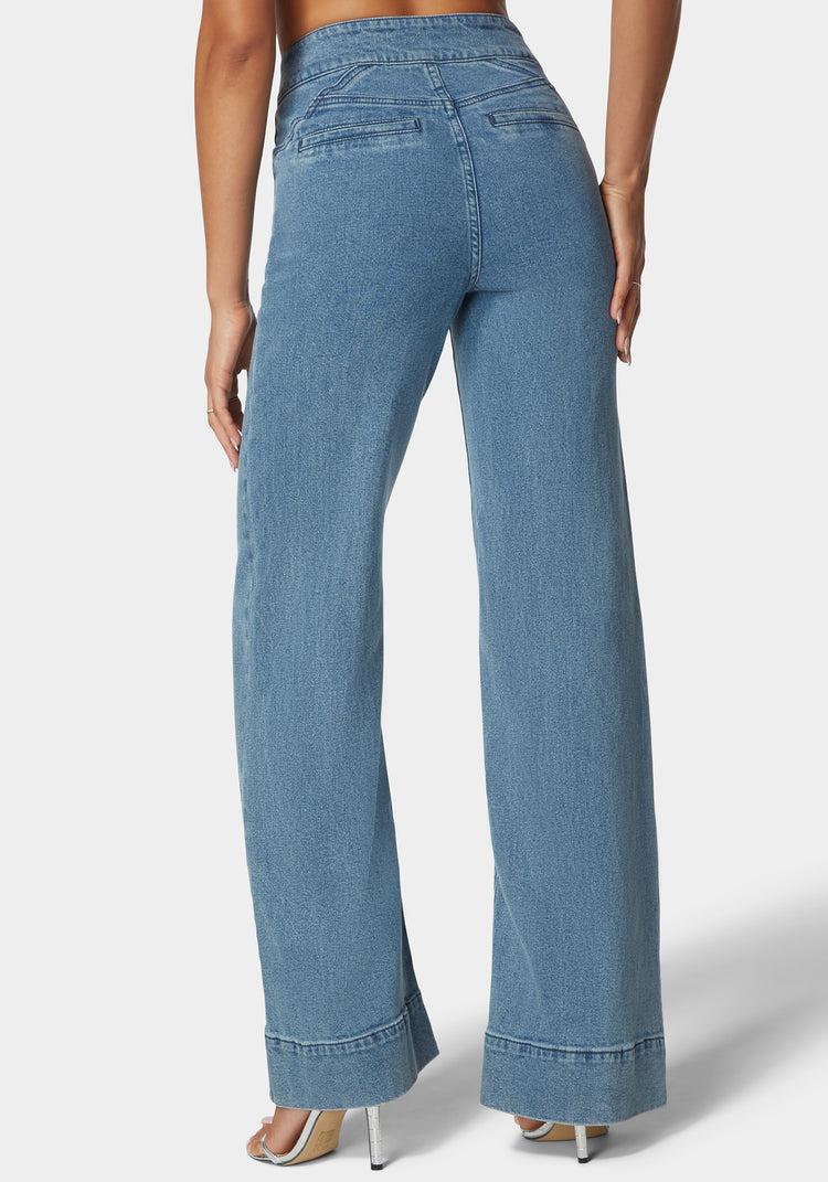 Bebe High Waist Seam Detail Ultra Wide Leg Jeans