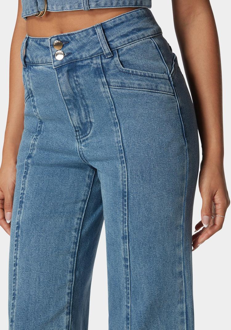 Bebe High Waist Seam Detail Ultra Wide Leg Jeans