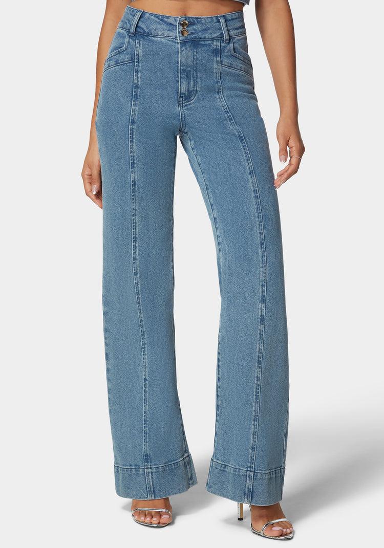 bebe High Waist Seam Detail Ultra Wide Leg Jeans