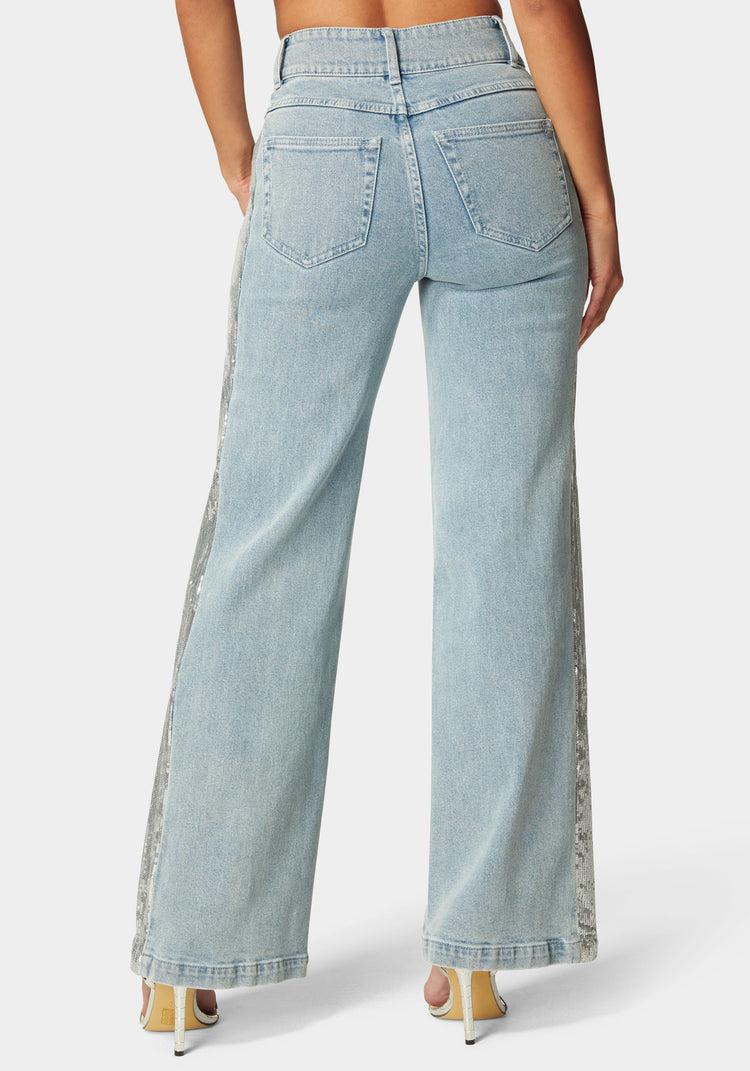 Bebe High Waist Sequin Wide Leg Jeans