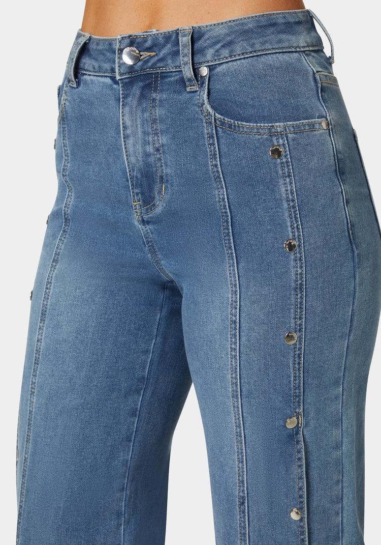 Bebe High Waist Snap Detail Wide Leg Jeans