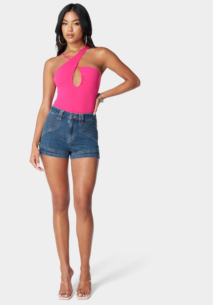 Bebe High Waist Stitch Detail Denim Short