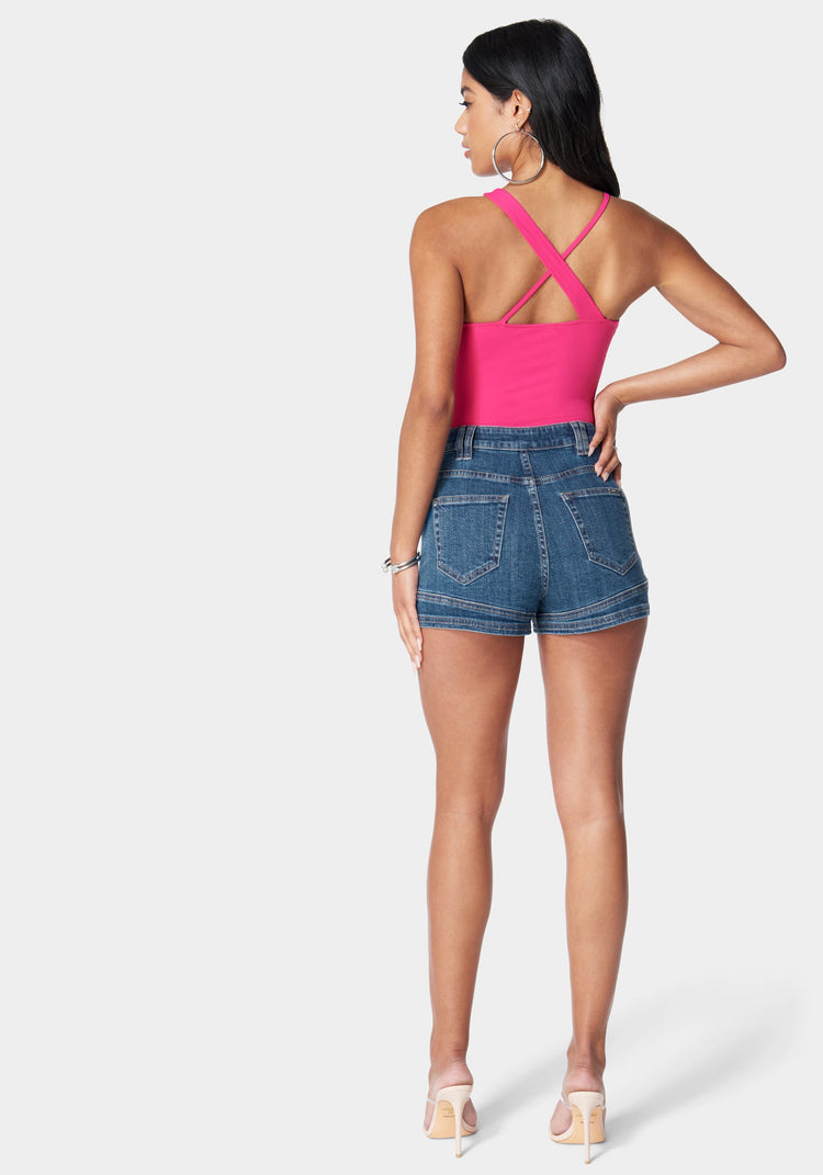Bebe High Waist Stitch Detail Denim Short