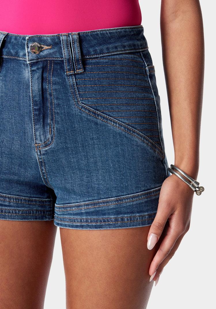 Bebe High Waist Stitch Detail Denim Short