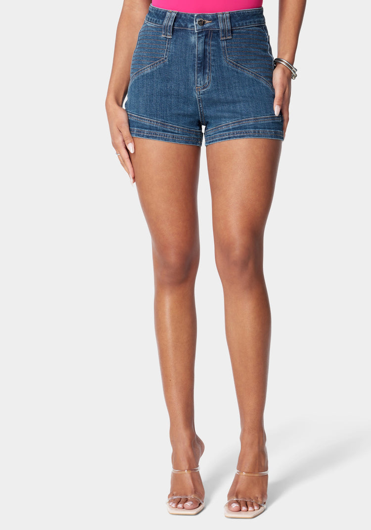 bebe High Waist Stitch Detail Denim Short