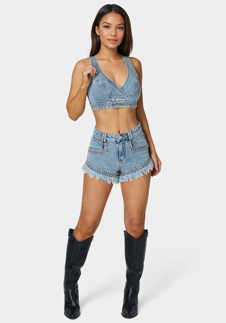 Bebe High Waist Studded Denim Short