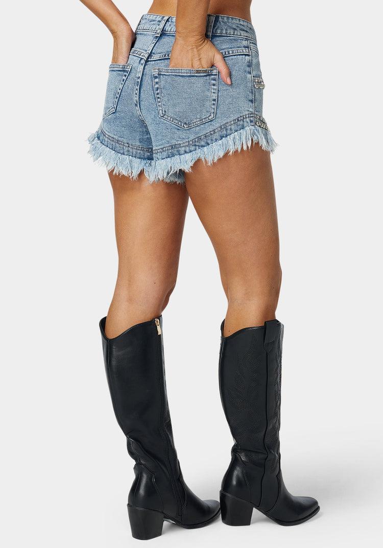 Bebe High Waist Studded Denim Short