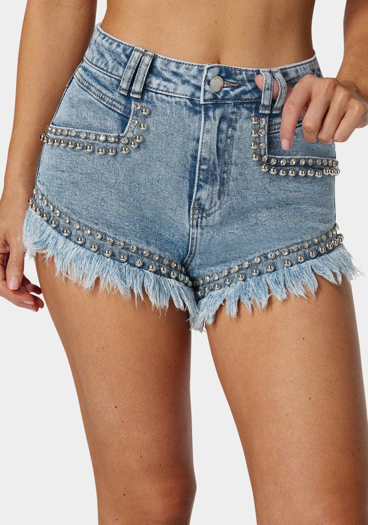 Bebe High Waist Studded Denim Short