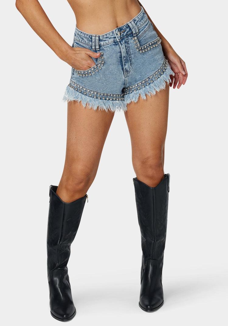 bebe High Waist Studded Denim Short