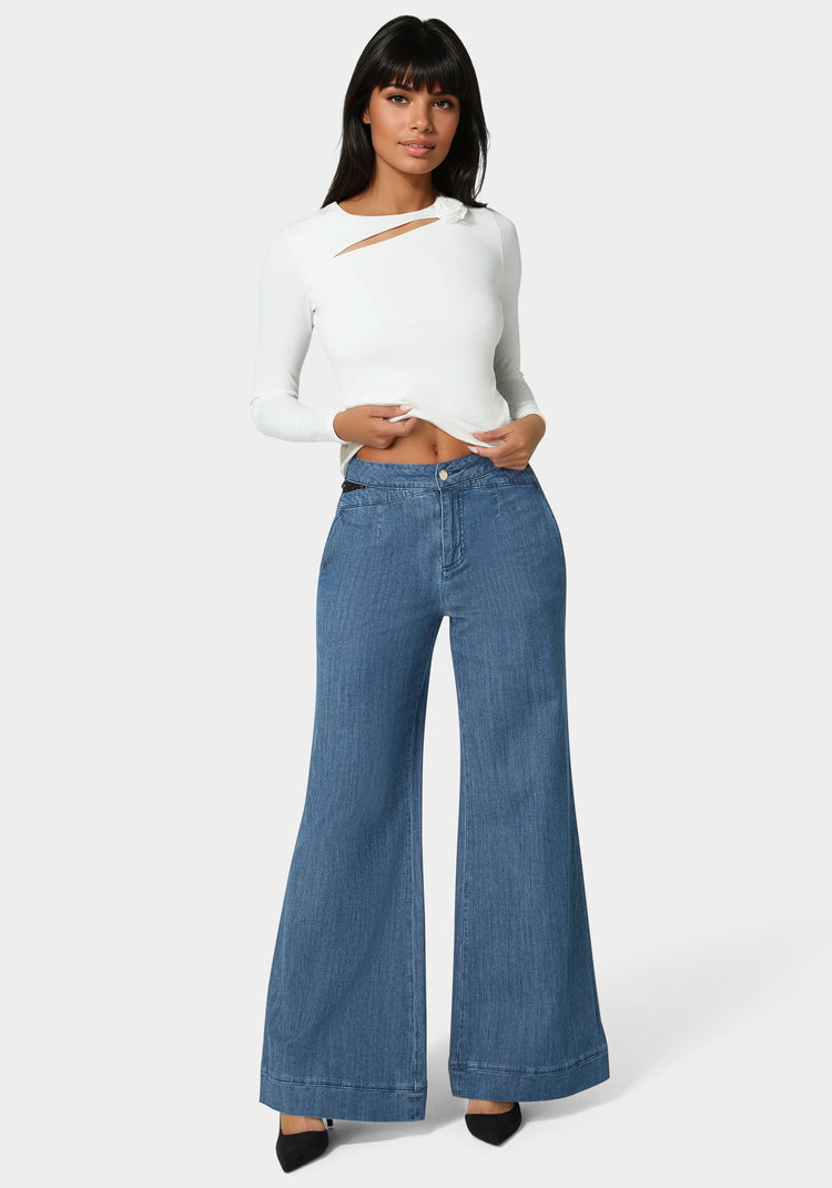 Bebe High Waist Ultra Wide Leg Denim Pant