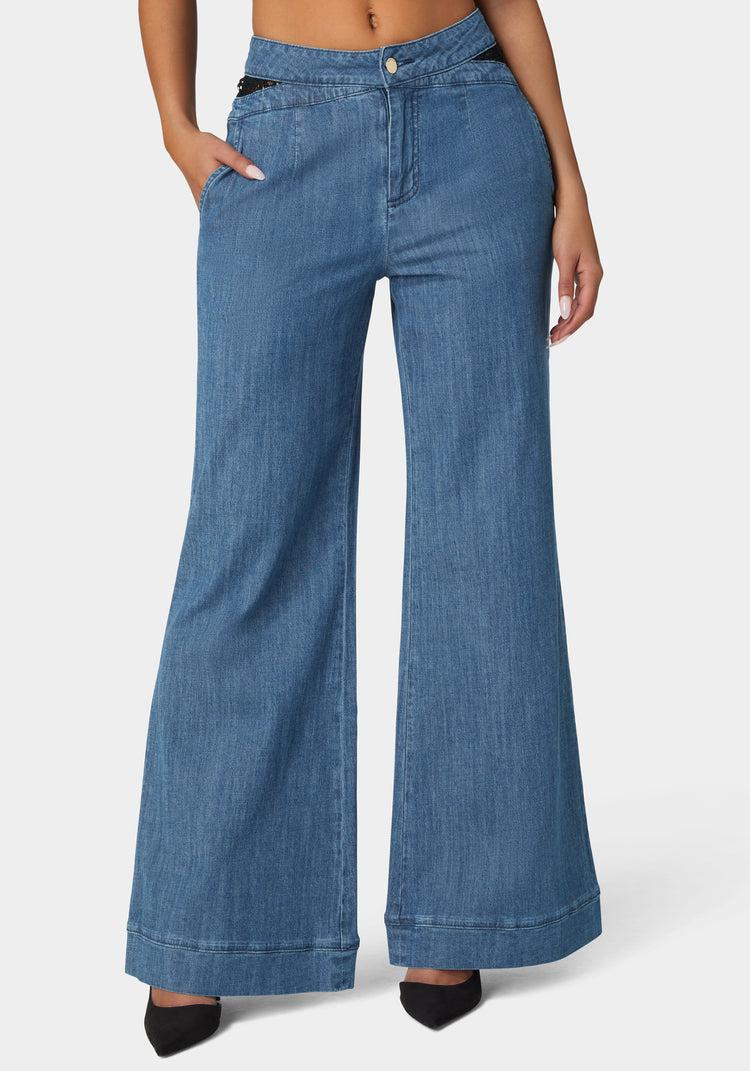 bebe High Waist Ultra Wide Leg Denim Pant