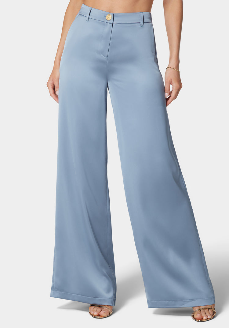bebe High Waist Ultra Wide Leg Satin Pant