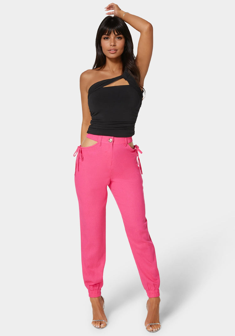 Bebe High Waisted Cutout Linen Jogger