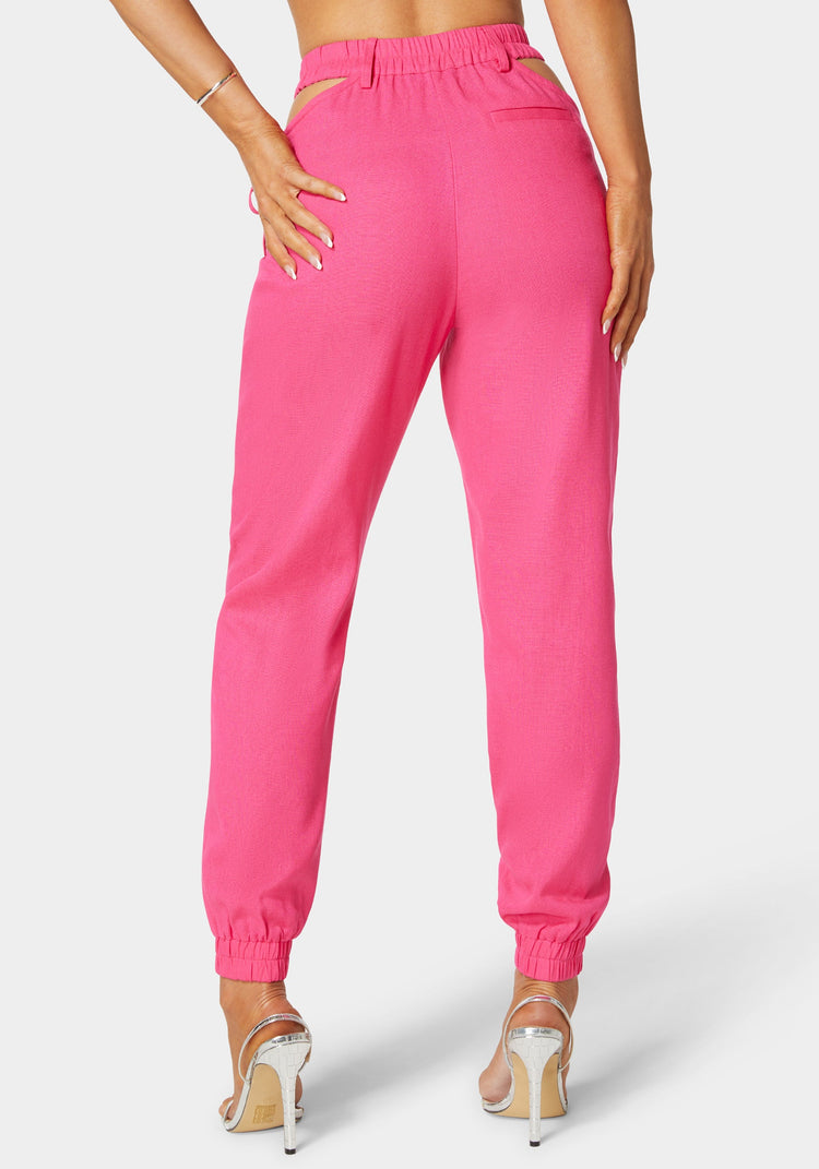 Bebe High Waisted Cutout Linen Jogger