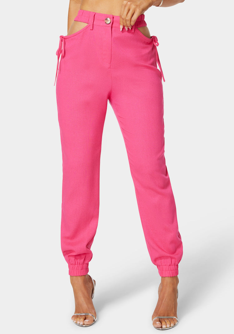 bebe High Waisted Cutout Linen Jogger